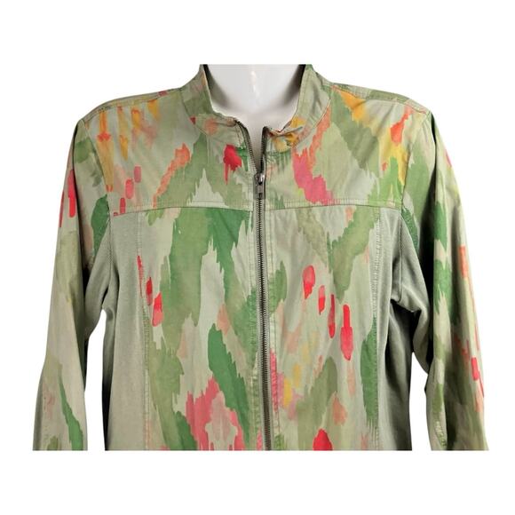 Chico's Zenergy Women's Green Abstract Full Zip Roll Slv Pocket Jacket SZ 2 US L - Picture 4 of 10